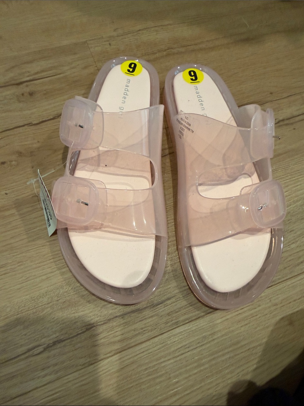 Madden Girl Blush Pink Clear Double-Buckle Slide Sandals